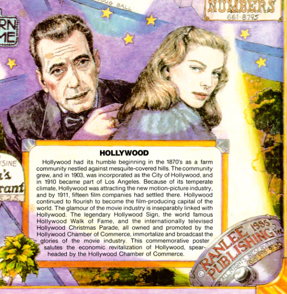 Bogey and Bacall with Hollywood history text